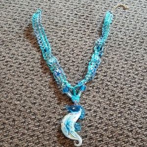 Hemp glass pendant seahorse necklace